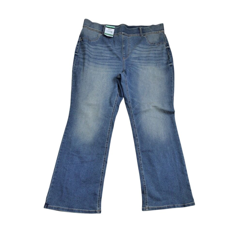 Terra & Sky Women's Pull On Comfort Boot Leg Blue Denim Jeans Plus Size 2X